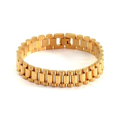 China Wholesale FASHIONABLE Watch Band 18K Wide 10/15mm Gold Plated Stainless Steel Jewelry Gold Watch Band Chain Bracelet For Men And Women for sale