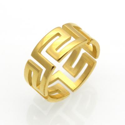 China Jewelry Wholesale Good Quality CLASSIC Great Wall Pattern Stainless Steel Ring For Women 18K Gold Plated for sale