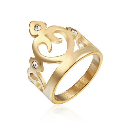 China Cute Good Quality Women 18K Crystal Rhinestone Jewelry Wholesale Gold Plated Crown Women's Ring Stainless Steel Ring For Women for sale