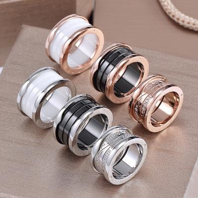 China Wholesale Female Brand Rings Women Rings 18K Gold Ceramic Luxury Jewelry Black White Famous CLASSIC Rose Gold Stainless Steel Ring for sale