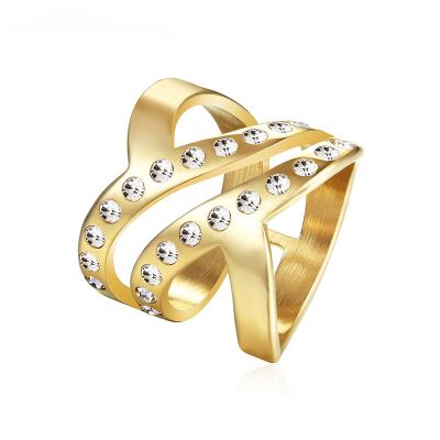 China Punk New Design High Quality Stainless Steel Crystal Rings For Women 18K Gold Plated Rhinestone Ring Wholesale Jewelry Geometry for sale