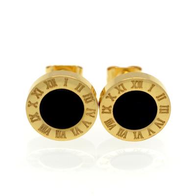 China Korean Style Roman Numeral Stainless Steel Gold Plated Shell Women Men Jewelry Stainless Steel Stud Earring Fashion Round Stud Earring for sale