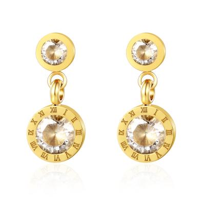 China Stainless Steel TRENDY Bohemia CZ Crystal Roman Numeral Earrings For Women Rose Gold Hoop Earrings Fashionable for sale