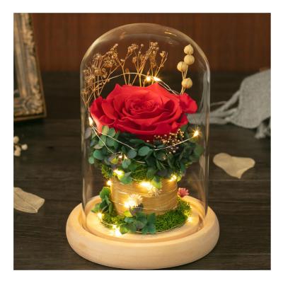 China eternal rose crystal glass single stem eternity rose eternal preserved rose in glass dome light for sale