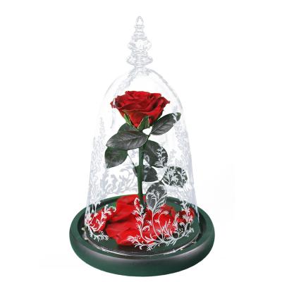 China Preserved rose in glass dome with light the beauty and the beast rose gift for friend lover for sale