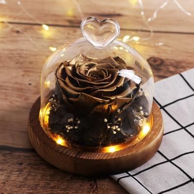 China New Year gifts preserved flower light forever rose immortal rose 24k rose in glass dome for sale