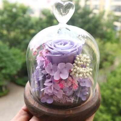 China High quality Real touch mini preserved flower glass dome eternal rose in glass dome small for sale