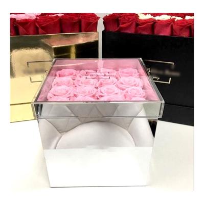 China 2021 valentines day gift preserved rose box arcylic box preserved rose mirror arcylic box for sale