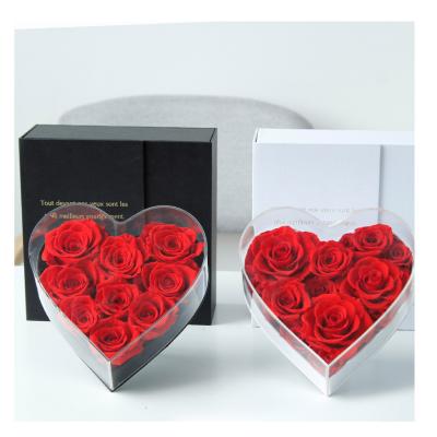 China acrylic cover box preserved roses acrylic cover box preserved roses preserved rose heart acylic box for sale