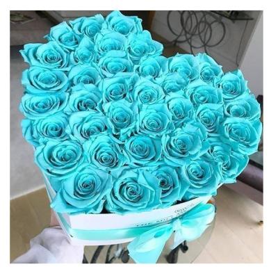 China real eternal preserved blue flowers heart box preserved roses flower in heart-shaped gift box for sale