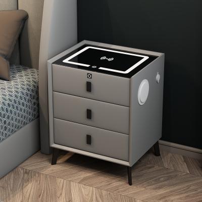 China Modern Minimalist Smart Rechargeable Multifunctional Solid Wood Bedside Furniture Bedside Table Nightstands With Cordless Charging for sale