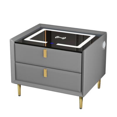 China Modern Light Luxury Style Two Drawers Smart Bedside Cabinet With Wireless Charging And Induction Light for sale