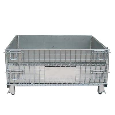 China Folding & Large Capacity Stackable Hot Galvanizing Warehouse Storage Rack Wire Mesh Foldable Container for sale