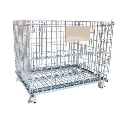 China Logistics Customized Heavy Duty Electro Galvanizing Foldable Wire Mesh Container With Casters L1000*W800*H840(mm) for sale