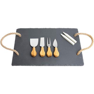 China Disposable slate cheese board and knife set 10 x 15 inches - cheese and meat board - 4 knives - 2 soapstone chalk for sale