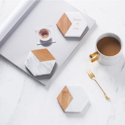 China Small 10x10cm Square Circle Center Hexagon Sustainable Wholesale Marble From Jiangxi Jiujiang Splicing Coaster for sale