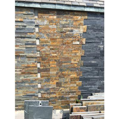 China Modern Manufacturer's Stock Cultural Stone Wall Bonded With Exterior Wall Materials Natural Stone Rust Black Green Color for sale