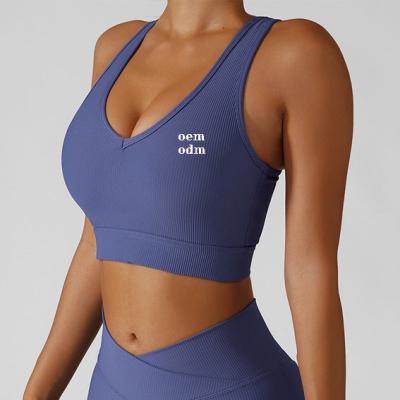 China 2023 Custom Ribbed Gym Yoga Fitness Sports Bra Seamless Top Breathable For Women for sale