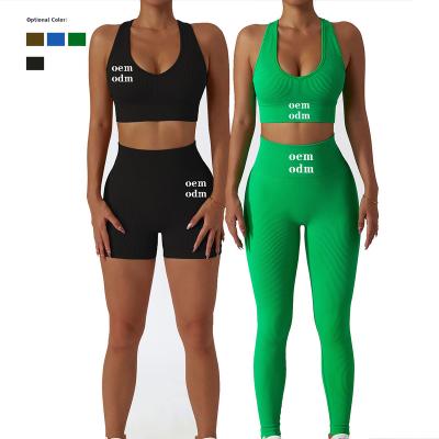 China Breathable 3 Piece Shorts Custom Workout Woman Set Gym Fitness Sets And High Waist Leggings Yoga Sets Fitness Women for sale