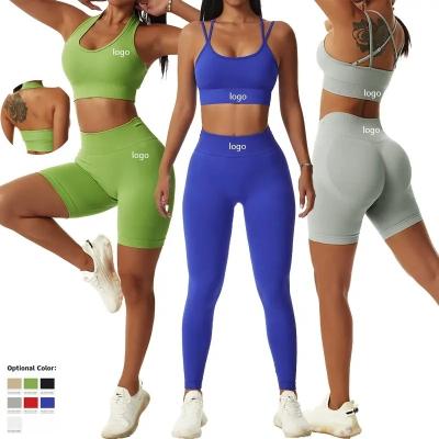 China Wholesale Custom Breathable 3pcs Yoga Sets Women Fitness Leggings And Sports Bra Women Seamless Yoga Set for sale