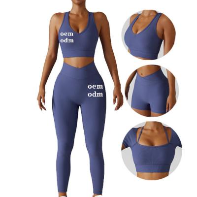 China Wholesale Custom Breathable Sports Bra Set Yoga Sets Seamless Women V Waisten Fitness Leggings Yoga Set For Women for sale