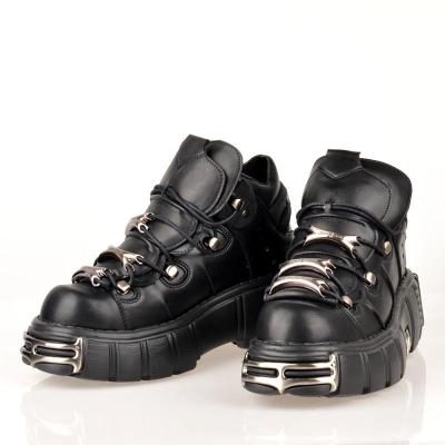 China Rock Design Flat Toe Chunky Sneakers 2022 Metal Gothic Punk Sneaker Fashion Trend Style Platform Women Black Shoes Runway Walk Casual Shoes for sale