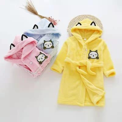 China Wholesale Soft Cute Cartoon Kids Thermal Bathrobe With Hooded Hotel/Spa/Family Kids Long Robes Housekeeping Pajamas For Boys And Girls for sale