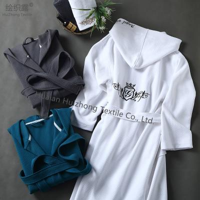 China Embroidery logo cotton home thermal simple knitted pineapple hotel bathrobe long robes with hood for men and women for sale