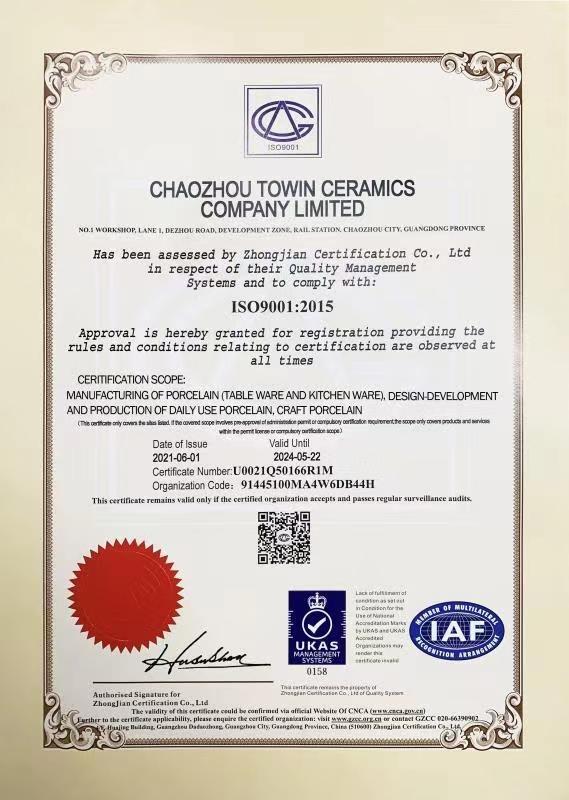 ISO9001 - Chaozhou Towin Ceramics Company Limited