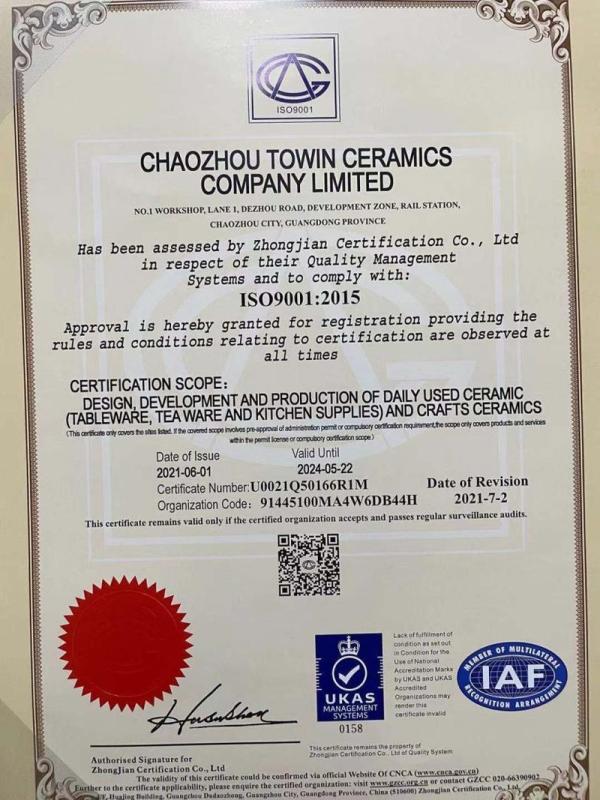 ISO9001 - Chaozhou Towin Ceramics Company Limited