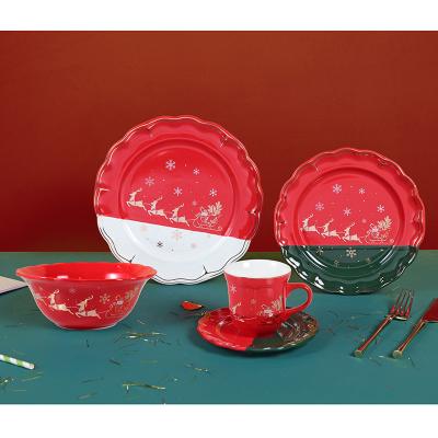 China Viable Wholesale Christmas Ceramic Dinner Dishes Set Christmas Porcelain Dishes Tray Ceramic Dinner Plate for sale