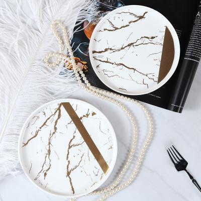 China Sustainable New Style Creative Marble Plates Dinner Set Porcelain Dinnerware Ceramic Dinnerware Sets for sale