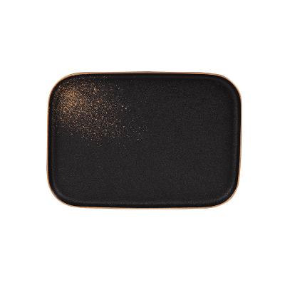 China Sustainable New Arrival Frosted Black Square / Rectangle Ceramic Dinnerware Dinner Dishes With Gold Rim for sale