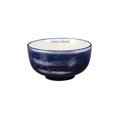 China Disposable 4.5 Inch 6 Inch 8 Inch Logo Serving Custom Round Porcelain Ramen Rice Bowl Ceramic Soup Bowl With Starry Night Design for sale