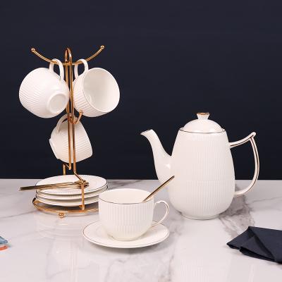 China New Viable Luxury Gold Rim 15Pcs Ceramic Coffee Tea Cup Sets Bone China 4 Cups And Saucers Tea Sets for sale