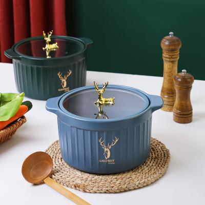 China Sustainable Cute Ceramic Dish Ceramic Design Deer Pot Ceramic Hot Pot Casserole With Glass Lid Cookware Set for sale