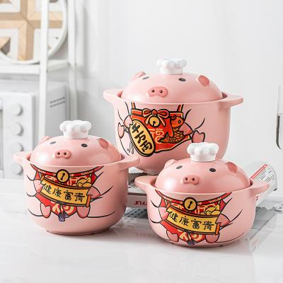 China Sustainable Cute Pink Pig Pot Ceramic Cookware Sets Home Restaurant Used Kitchen Hot Pot Ceramic Casserole With Lid for sale