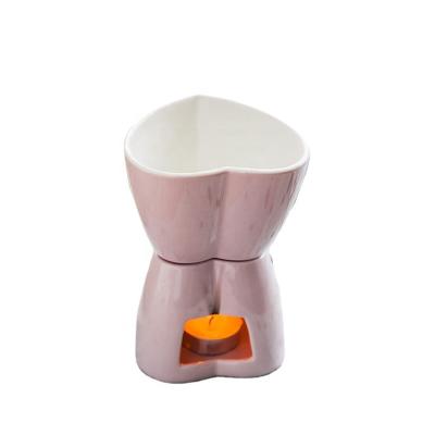 China Popular Design Heart Shape Hot Stored Pot Porcelain Chocolate Cheese Fondue Set With Candle for sale