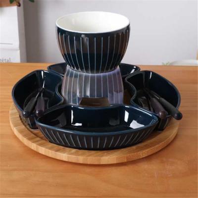 China Modern design luster dark blue glossy cheese restaurant ceramic hotel restaurant hot pot for home for sale