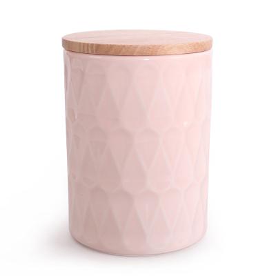 China 2019 Sustainable New Design Europe Style Ceramic Storage Canister Set With Wooden Lids for sale