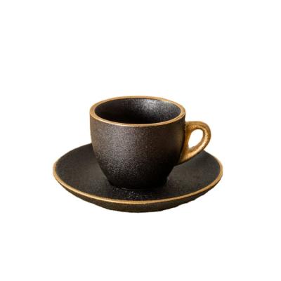 China High Sustainable Wholesale Grade Frosted Gold Black Handle Small Ceramic Tea Espresso Cup And Saucer for sale