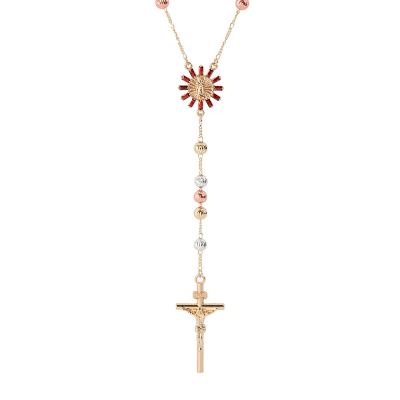 China Oro Religious Laminado Tricolor Rosary Beads 14kgold Rosary Necklace Rosary Catholic for sale