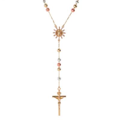 China Religious Catholic 6mm Rosary Gold Tricolor Rosary Chains For Women for sale