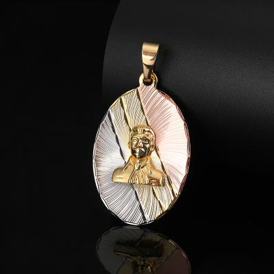 China Jesus Malverde Religious Oval Tricolor Plated Mexican Accessories Colgante Pendant Jewelry for sale