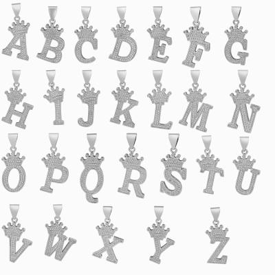 China Hiphop Jewelry Stainless Steel Zircon Alphabet Hiphop Pendant Women Men Crown Hip Hop Gold Chain Necklace Initial Letter Pendant for sale