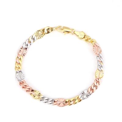 China Religious Do Not Fade 6mm Tricolor 18k Gold Plated Chain Bracelet Diamond Cut Bangle Link for sale