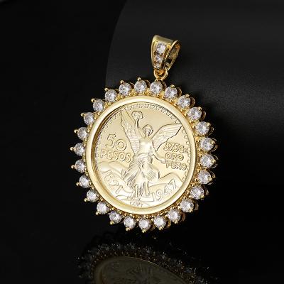 China Religious 14k Gold Plated Centernario Pendants Mexico 50 Pesos Coin Large Religious Pendant for sale