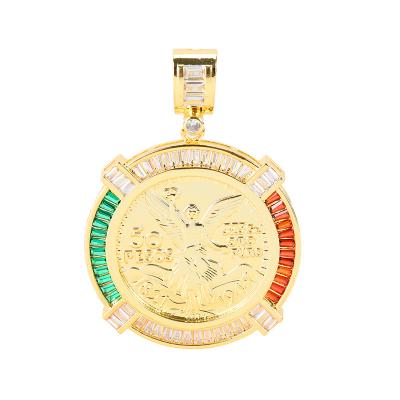 China Religious Tricolor Religion Copper Alloy 24k Gold Plated Mexican Gold 50 Pesos Centenarios Pendant For Men for sale