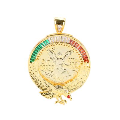 China Three Tone Religious Hiphop Pendant For Man Gold Plated Big Jewelry 24k Eagle Gold Coin Centenarios Pendant for sale