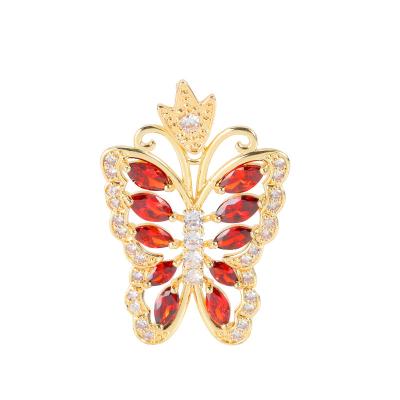 China Religious No Fades 18k Gold Jewelry Red Stone CZ Butterfly Pendant Necklace for sale